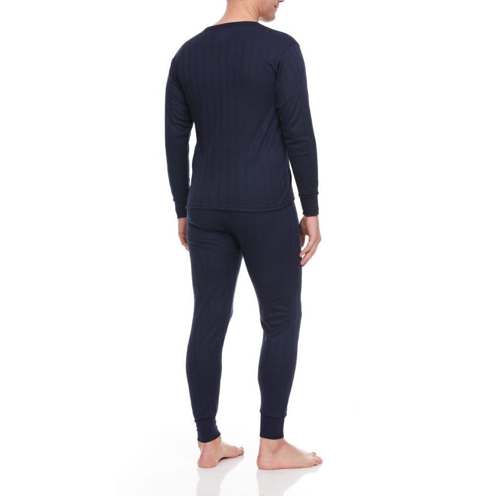 Men Thermal Underwear Navy Blue Cotton Fleece Lined Long Johns Winter Base Layer - Picture 5 of 6